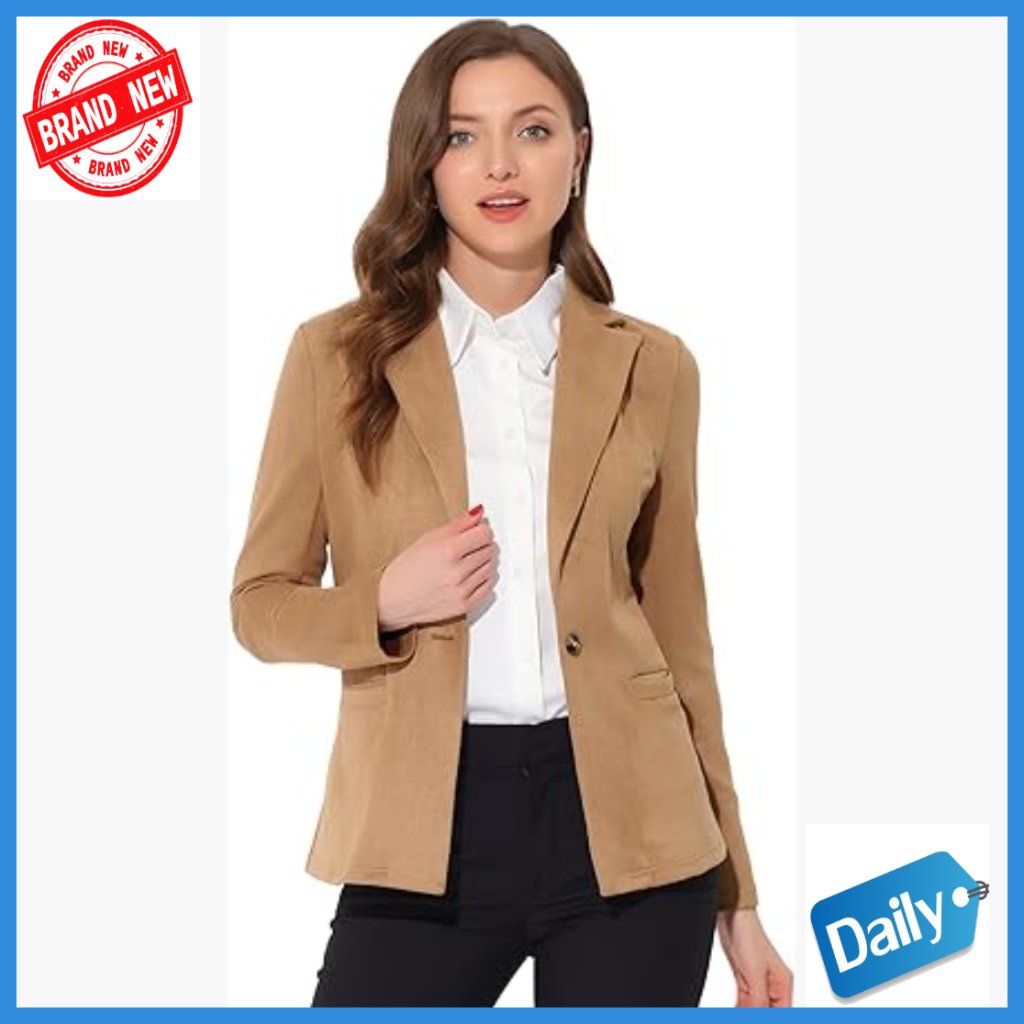 Faux Suede Blazer Long Sleeve Lapel Collar Office Work Jacket Size Xs